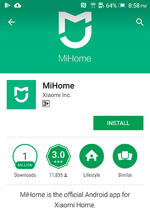 Установка MiHome из Google Play Store