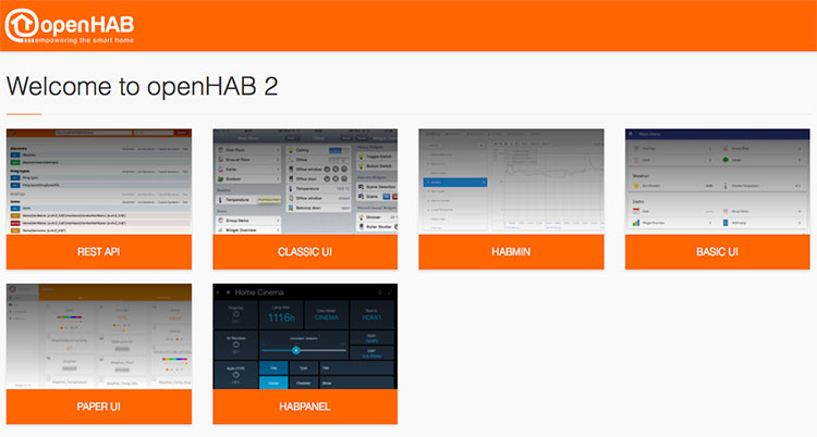 Экран выбора интерфейсы в OpenHAB
